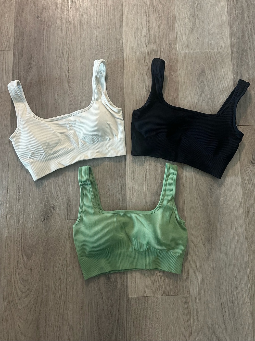 3-Pack Ribbed Bralette Set - White, Black, Sage Green